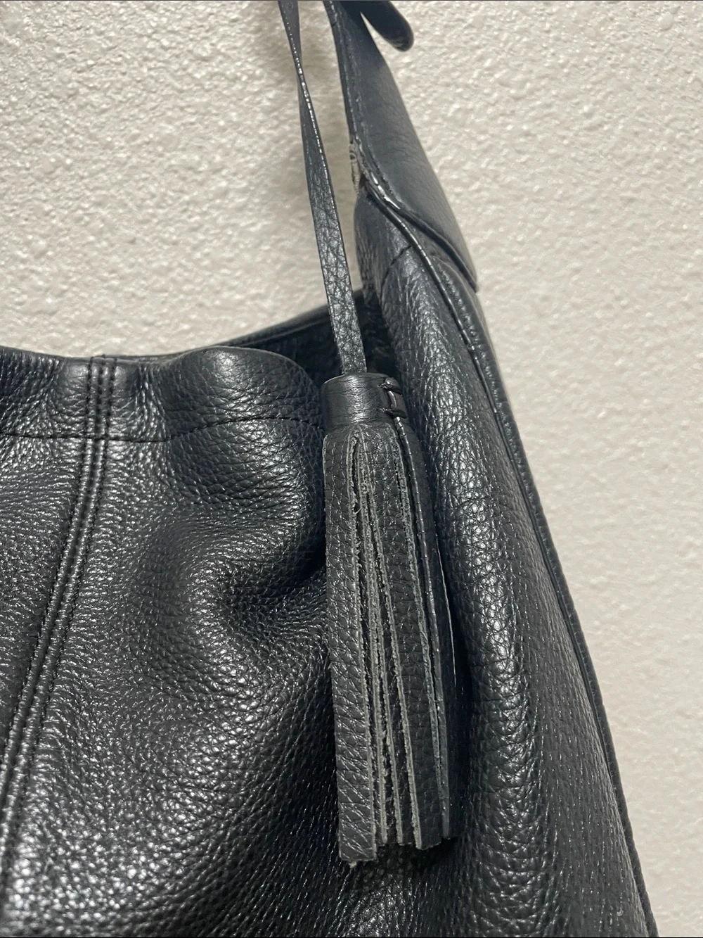 COACH Black Tumbled Leather Single Leather Wide Handle Shoulder Bag Teal Lining